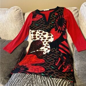 Vibrant Red and Black Floral long sweater